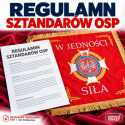 Regulamin sztandarów OSP – dokument na tle czerwonego sztandaru, bezpłatny PDF do pobrania